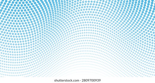 Blue dotted wave line pattern. Light halftone undulate net background. Abstract air flowing particle wallpaper. Vector curve dashed gradient element for poser, banner, presentation, booklet, flyer