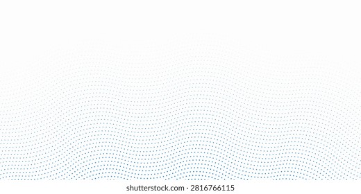 Blue dotted wave line pattern. Light halftone undulate net background. Abstract air flowing particle wallpaper. Vector curve dashed gradient element for poser, banner, presentation, booklet, flyer