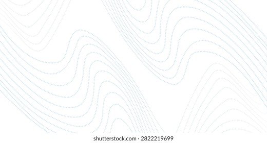 Blue dotted wave line pattern. Light halftone undulate net background. Abstract air flowing particle wallpaper. Vector curve dashed gradient element for poser, banner, presentation, booklet, flyer