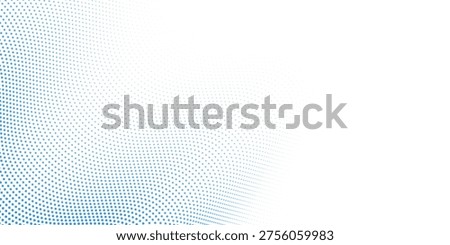 Blue dotted wave line pattern. Light halftone undulate net background. Abstract air flowing particle wallpaper. Vector curve dashed gradient element for poser, banner, presentation, booklet, flyer