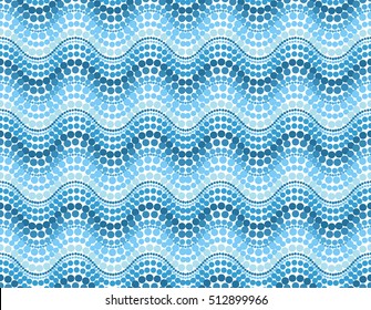 Blue dotted waves vector seamless pattern