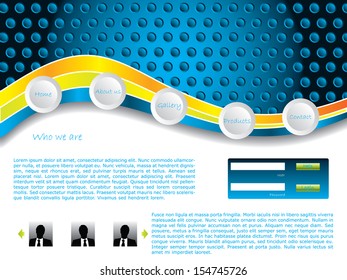 Blue dotted website template with orange wave