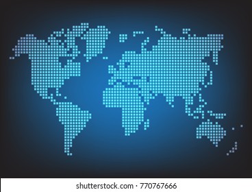 Blue dotted world map background. Vector illustration.