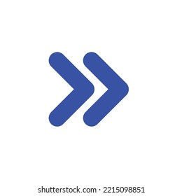 blue double arrow icon pointing to right on white isolated background.