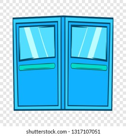 Blue double entrance doors icon in cartoon style on a background for any web design 