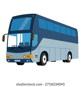 Autobús turístico de dos pisos azul en vista lateral, aislado sobre fondo blanco. Ilustración vectorial apta para transporte, transporte público, viajes.