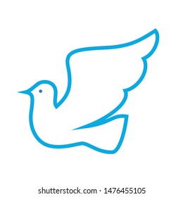 Blue dove icon. Beautiful bird, symbol of the peace. Pigeon with wing. Isolated vector illustration in flat style