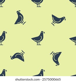 Blue Dove icon isolated seamless pattern on yellow background.  Vector