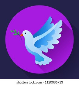 Blue dove of peace icon. Flying blue bird and peace concept. Pacifism concept. Free Flying dove icon - symbol of God, peace on earth, divine providence, the angel of God. Can be used as church logo