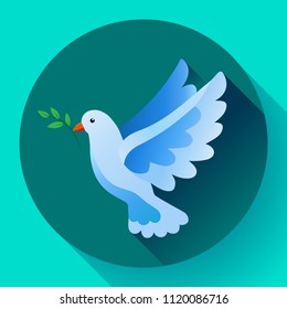 Blue dove of peace icon. Flying blue bird and peace concept. Pacifism concept. Free Flying dove icon - symbol of God, peace on earth, divine providence, the angel of God. Can be used as church logo