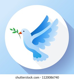 Blue dove of peace icon. Flying blue bird and peace concept. Pacifism concept. Free Flying dove icon - symbol of God, peace on earth, divine providence, the angel of God. Can be used as church logo