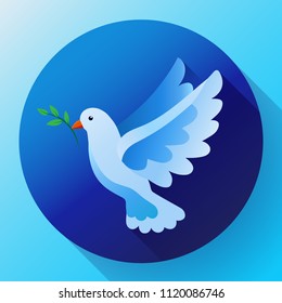 Blue dove of peace icon. Flying blue bird and peace concept. Pacifism concept. Free Flying dove icon - symbol of God, peace on earth, divine providence, the angel of God. Can be used as church logo