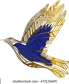 blue dove surrounded by Golden pattern