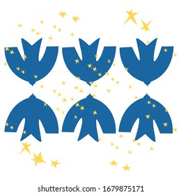 blue doves flying through stars