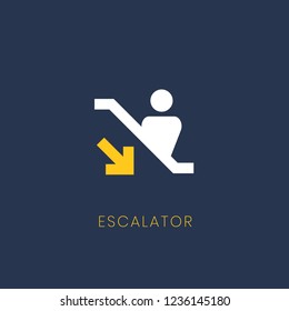 Blue down escalator icon sign vector