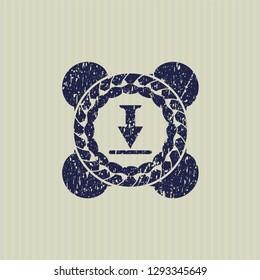 Blue download icon inside rubber grunge seal