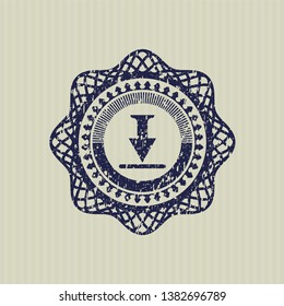Blue download icon inside rubber grunge seal