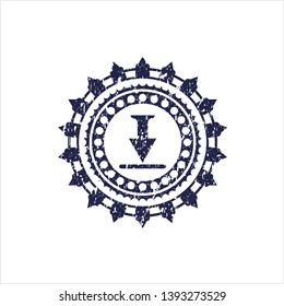 Blue download icon inside rubber stamp