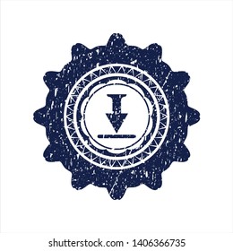 Blue download icon inside rubber grunge stamp