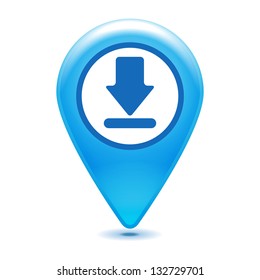 blue download pointer on a striped background