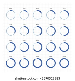 Blue download process. loading indicator. circle percentage diagrams. set of circle progress indicator. diagrams from 10% to 100%. number infographic icon
