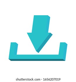 Blue download sign on a white background 3d, vector
