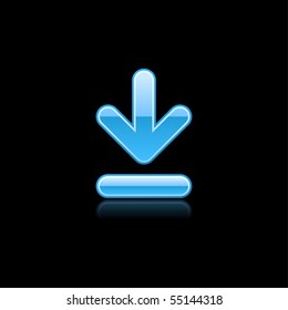 Blue Download Sign Web 2.0 Button. Classy Shape With Color Reflection On Black Background