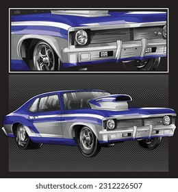 blue drag race illustration isolated in black background for poster, t-shirt, graphic design, business element and card