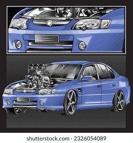 blue drag race illustration isolated in black background for poster, t-shirt, graphic design, business element and card