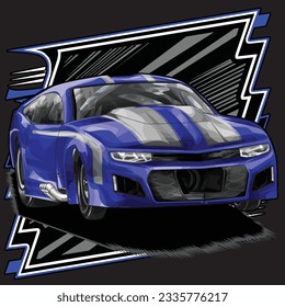 blue drag race racing car isolated in black background for business elements, screen printing, digital printing,DGT,DFT and poster.