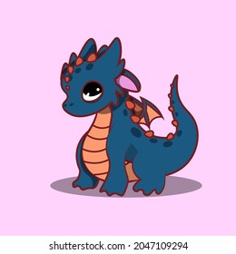 Blue dragon cartoon style  Flat vector illustration  Animal illustration baby dragon 	