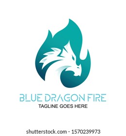 Blue Dragon fire logo, icon, background. gradient logo, side dragon.