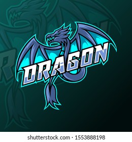 Blue dragon fly mascot gaming logo design vector template