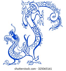Blue Dragon isolated on White background. Vector illustration