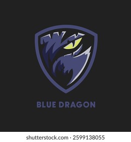 blue dragon logo design showing its yellow eyes with vector concept