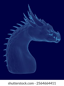 Blue dragon with a long neck and spiky hair. The dragon is shown in a stylized, pixelated way