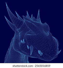 Blue dragon with a long, pointy snout and a blue background. The dragon is shown in a stylized, 3D form