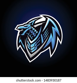 Blue dragon mascot badge esport logo template