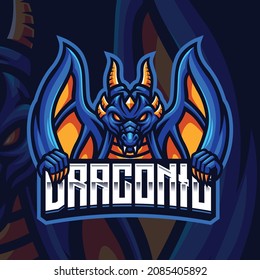 Blue Dragon Mascot Gaming Logo Template