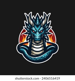 BLUE DRAGON MASCOT LOGO VECTOR  IN BLUE, RED, YELLOW, GREY, DEEP BLUE AND WHITE WITH BLACK BACKGROUND