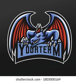 Blue Dragon Mascot Sport Illustration Design for Logo Esport Gaming Team Squad