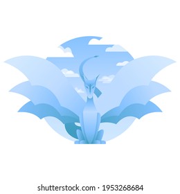 blue dragon on a background of clouds illustration gradient
