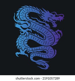 Blauer Drache auf schwarzem Hintergrund als Symbol des Hauses Targaryen. Gotisches Poster der blauen Drachenschlange für die Serie House of the Dragon - Prequel Game of Thrones. Tapete mit Drachen.