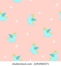 blue dragon seamless pattern.Hand drawn christmas illustration with cute dragon for kids textile,clothes,accessories,birthday party decor. Doodle vector character print for design apparel