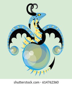 The blue dragon sits on a sphere