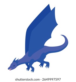 Blue dragon spreading its wings while flying isometrically