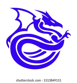 blue dragon tattoo vector design, isolated dragon design.