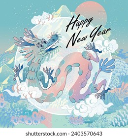 Dragón azul en el año del dragón: Ilustración vectorial que combina tradición oriental con un toque moderno	