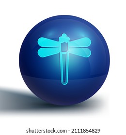 Blue Dragonfly icon isolated on white background. Blue circle button. Vector