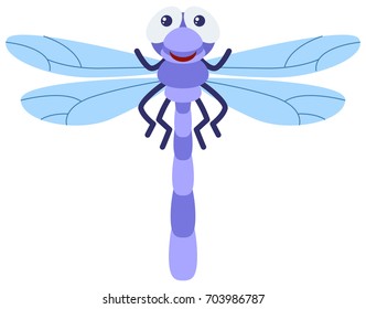 Ilustración de la libélula azul sobre fondo blanco